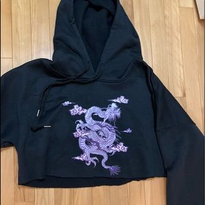Purple japanese dragon cropped hoodie